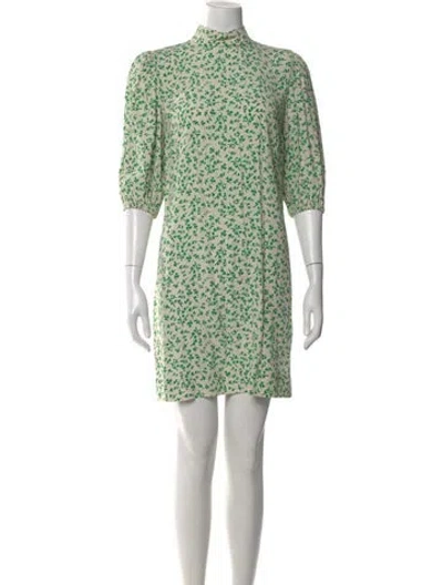 Pre-owned Ganni Floral Print Mini Dress In Green