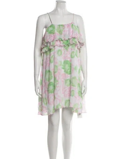 Pre-owned Ganni Floral Print Mini Dress In Green