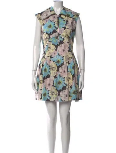 Pre-owned Ganni Floral Print Mini Dress In Multicolor