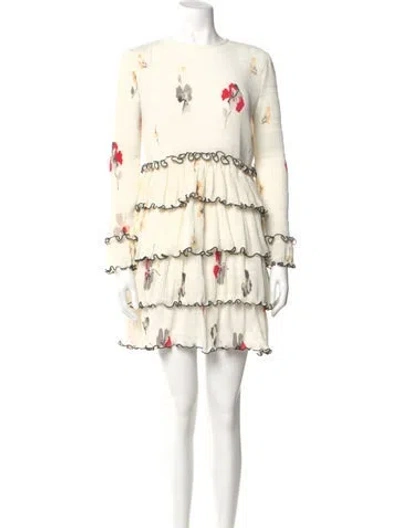 Pre-owned Ganni Floral Print Mini Dress In Neutral