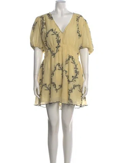 Pre-owned Ganni Floral Print Mini Dress In Neutral