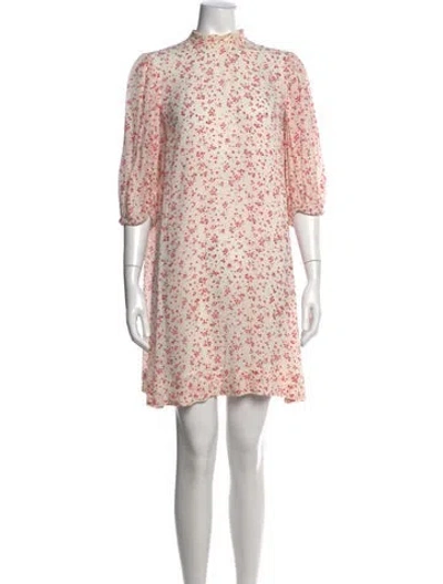 Pre-owned Ganni Floral Print Mini Dress In Neutral