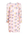Ganni Ruched Mesh Floral-print Mini Dress In Pink