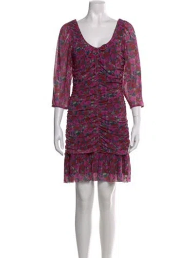 Pre-owned Ganni Floral Print Mini Dress In Purple