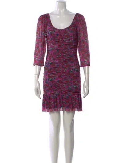 Pre-owned Ganni Floral Print Mini Dress In Purple