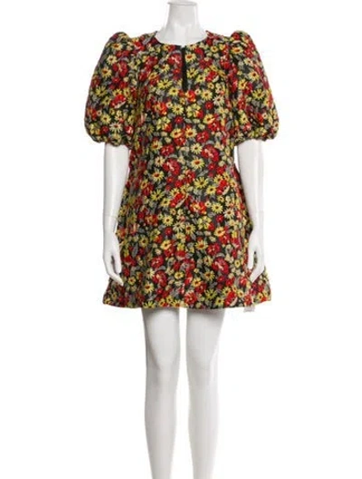 Pre-owned Ganni Floral Print Mini Dress In Red