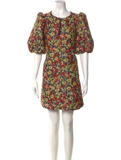 Pre-owned Ganni Floral Print Mini Dress In Red