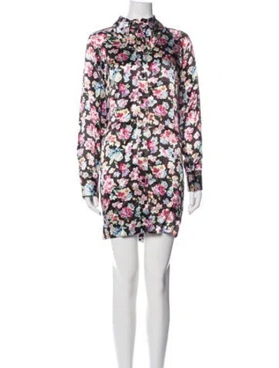 Pre-owned Ganni Floral Print Mini Dress W/ Tags In Black