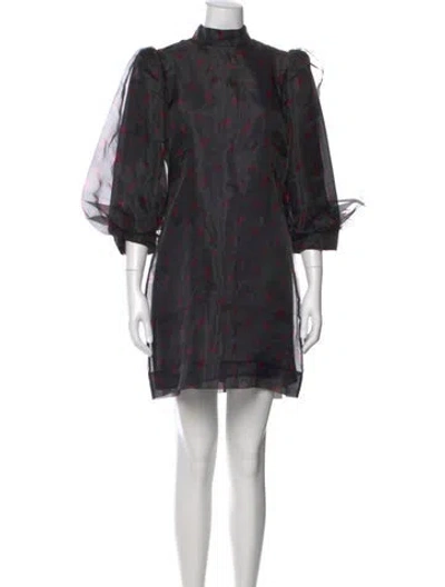 Pre-owned Ganni Floral Print Mini Dress W/ Tags In Black