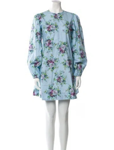 Pre-owned Ganni Floral Print Mini Dress W/ Tags In Blue