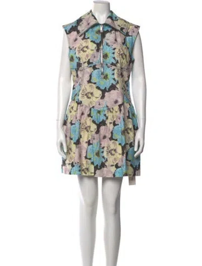 Pre-owned Ganni Floral Print Mini Dress W/ Tags In Multi