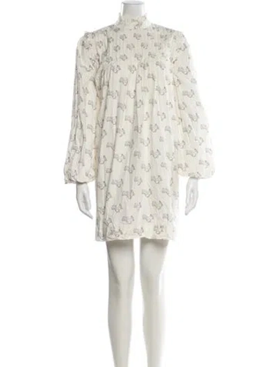 Pre-owned Ganni Floral Print Mini Dress W/ Tags In Neutral