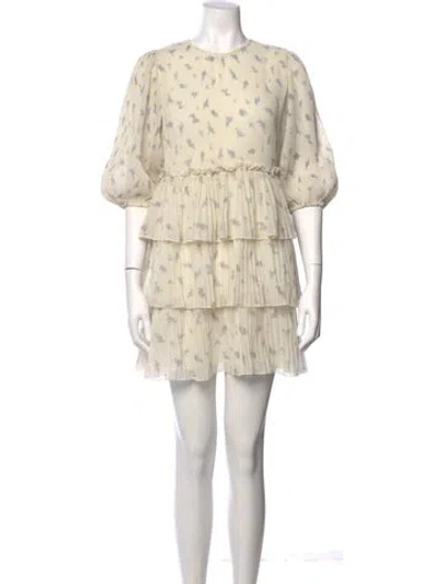 Pre-owned Ganni Floral Print Mini Dress W/ Tags In Neutral