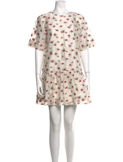 Pre-owned Ganni Floral Print Mini Dress W/ Tags In Neutral
