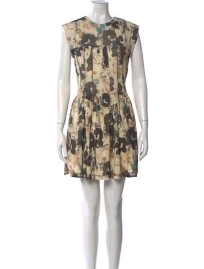 Pre-owned Ganni Floral Print Mini Dress W/ Tags In Neutral