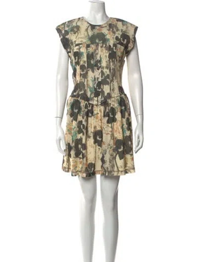 Pre-owned Ganni Floral Print Mini Dress W/ Tags In Neutral