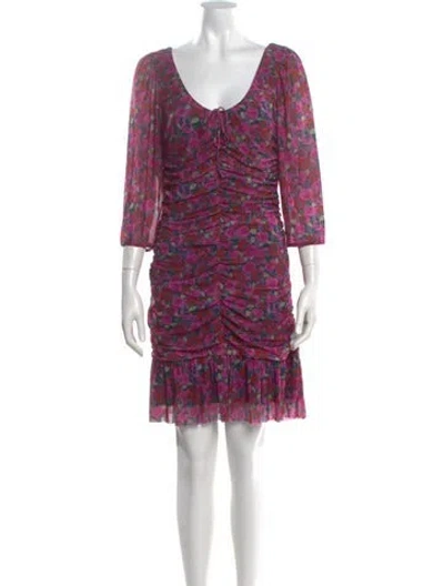 Pre-owned Ganni Floral Print Mini Dress W/ Tags In Purple