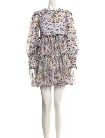 Pre-owned Ganni Floral Print Mini Dress In White