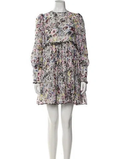 Pre-owned Ganni Floral Print Mini Dress In White