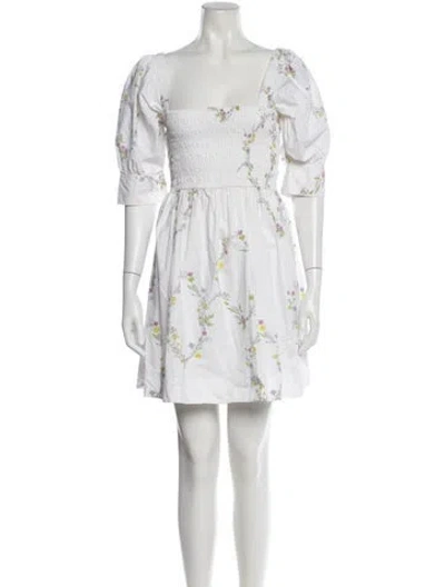 Pre-owned Ganni Floral Print Mini Dress In White