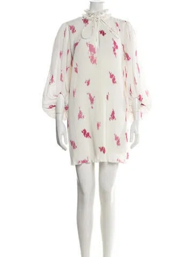 Pre-owned Ganni Floral Print Mini Dress In White