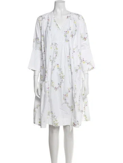 Pre-owned Ganni Floral Print Mini Dress In White