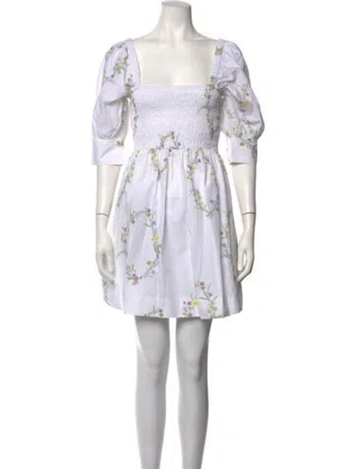 Pre-owned Ganni Floral Print Mini Dress In White
