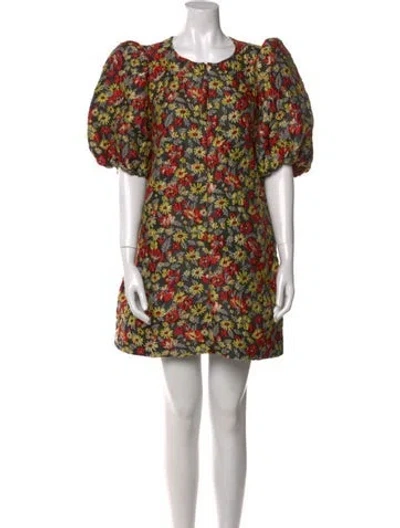Pre-owned Ganni Floral Print Mini Dress In Yellow