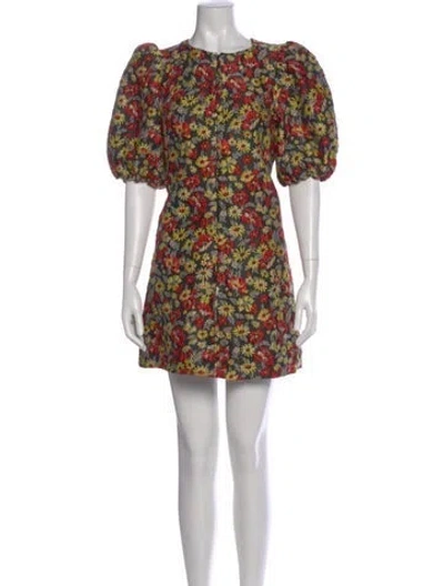 Pre-owned Ganni Floral Print Mini Dress In Yellow
