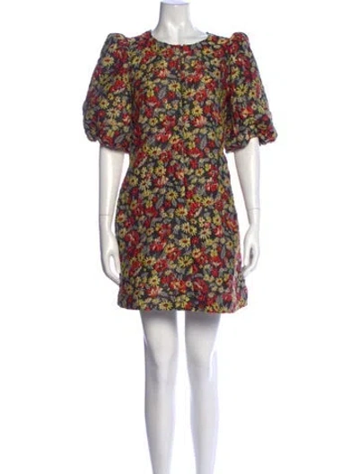 Pre-owned Ganni Floral Print Mini Dress In Yellow