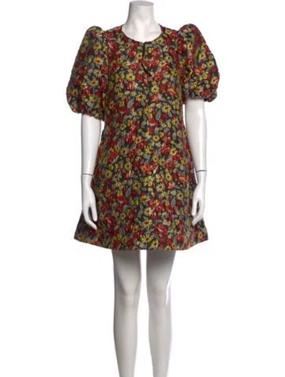 Pre-owned Ganni Floral Print Mini Dress In Yellow
