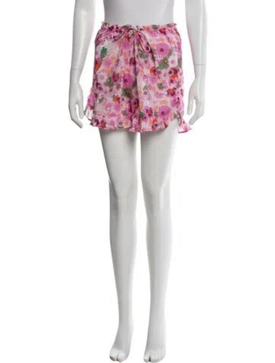 Pre-owned Ganni Floral Print Mini Shorts In Blue