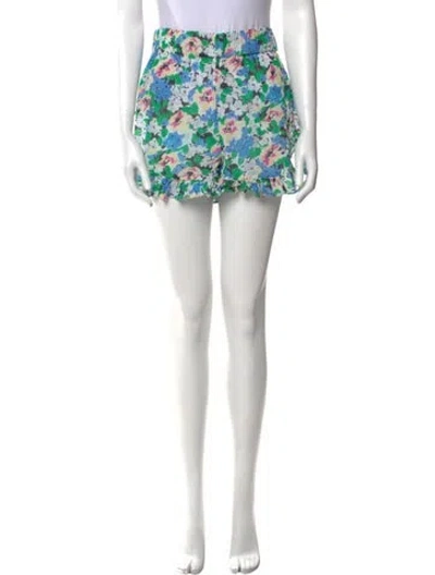 Pre-owned Ganni Floral Print Mini Shorts In Blue