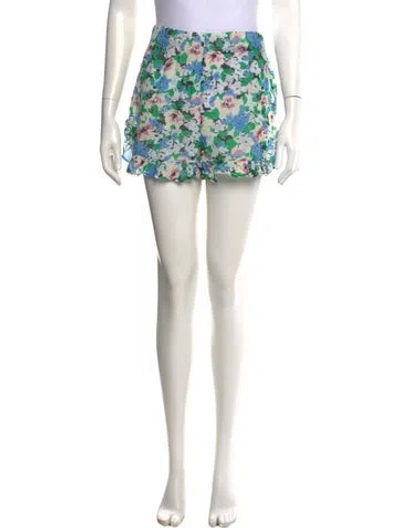 Pre-owned Ganni Floral Print Mini Shorts In Blue
