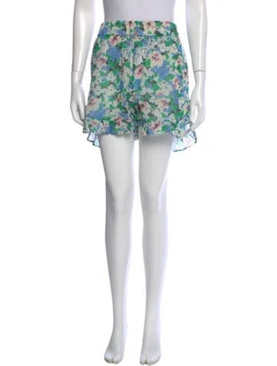 Pre-owned Ganni Floral Print Mini Shorts In Blue