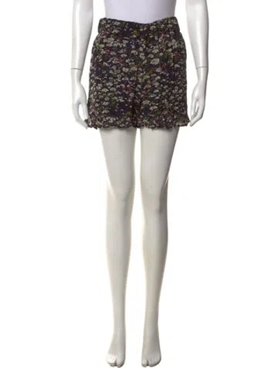 Pre-owned Ganni Floral Print Mini Shorts In Blue