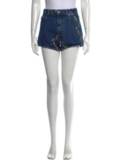 Pre-owned Ganni Floral Print Mini Shorts In Blue