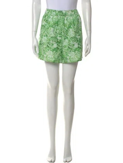 Pre-owned Ganni Floral Print Mini Shorts In Green