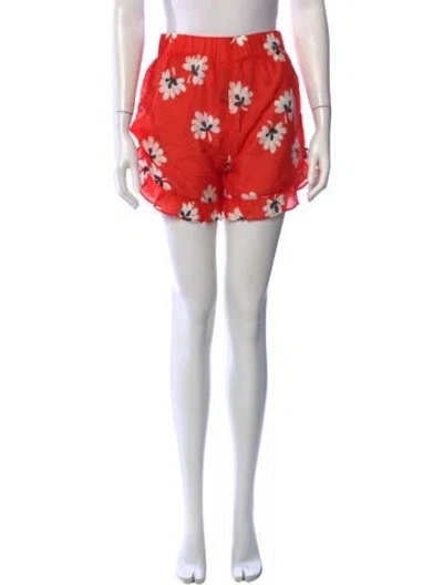 Pre-owned Ganni Floral Print Mini Shorts W/ Tags In Orange