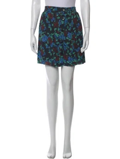 Pre-owned Ganni Floral Print Mini Skirt In Black