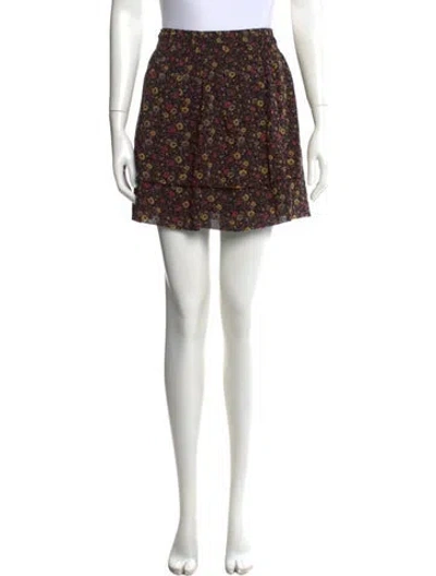 Pre-owned Ganni Floral Print Mini Skirt In Black