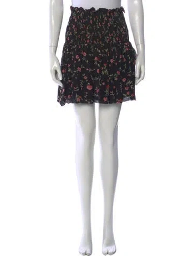 Pre-owned Ganni Floral Print Mini Skirt In Black