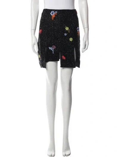 Pre-owned Ganni Floral Print Mini Skirt In Black