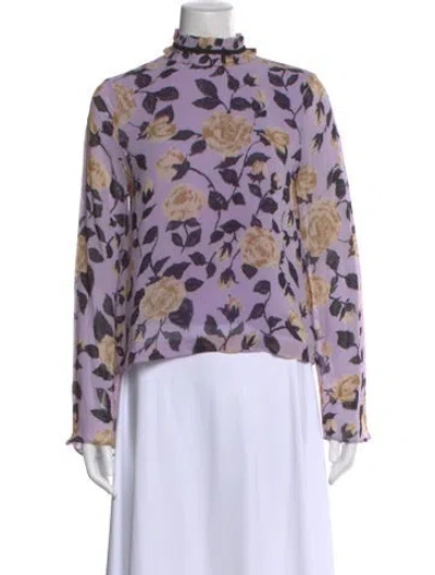 Pre-owned Ganni Floral Print Mock Neck Blouse In Multi