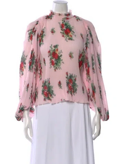 Pre-owned Ganni Floral Print Mock Neck Blouse In Pink