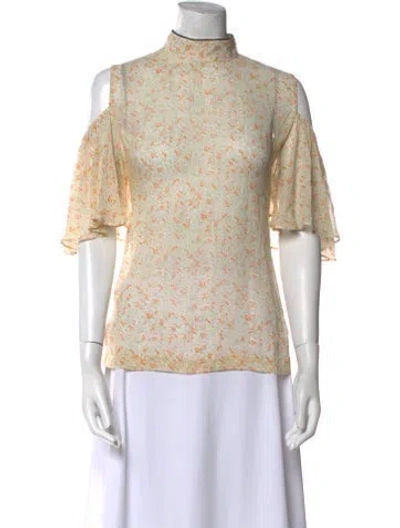 Pre-owned Ganni Floral Print Mock Neck Blouse W/ Tags In Green