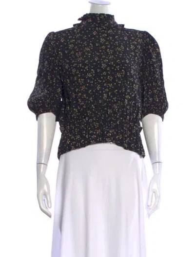 Pre-owned Ganni Floral Print Mock Neck Top W/ Tags In Blue