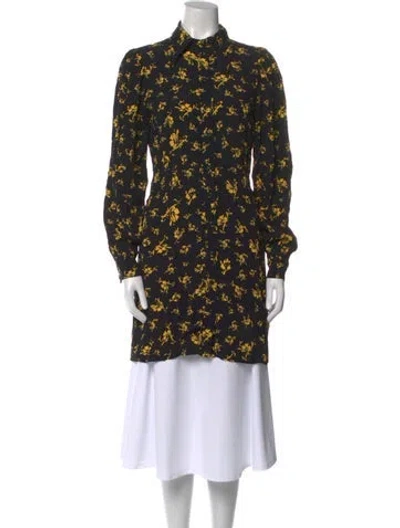 Pre-owned Ganni Floral Print Mock Neck Tunic In Black
