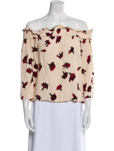 Pre-owned Ganni Floral Print Off-the-shoulder Blouse In Neutral