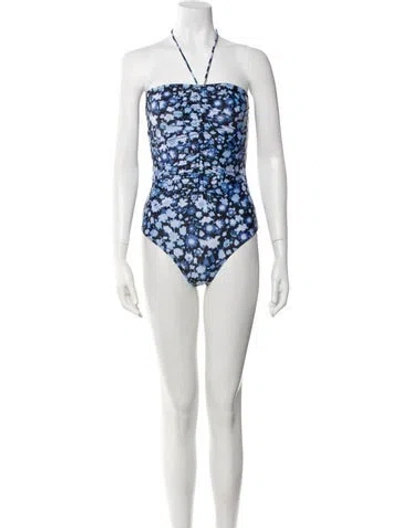 Pre-owned Ganni Floral Print One-piece In Blue